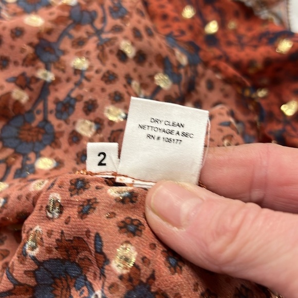 Ulla Johnson Calista Sheer Silk Blouse in Rust Gold and Navy Size 2 - Picture 14 of 14